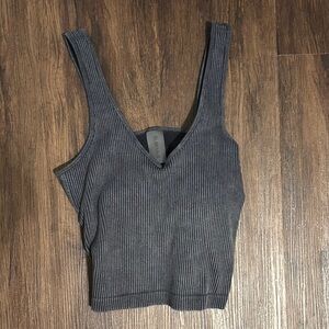 Women's Gray Ribbed V-Neck Top w/padding